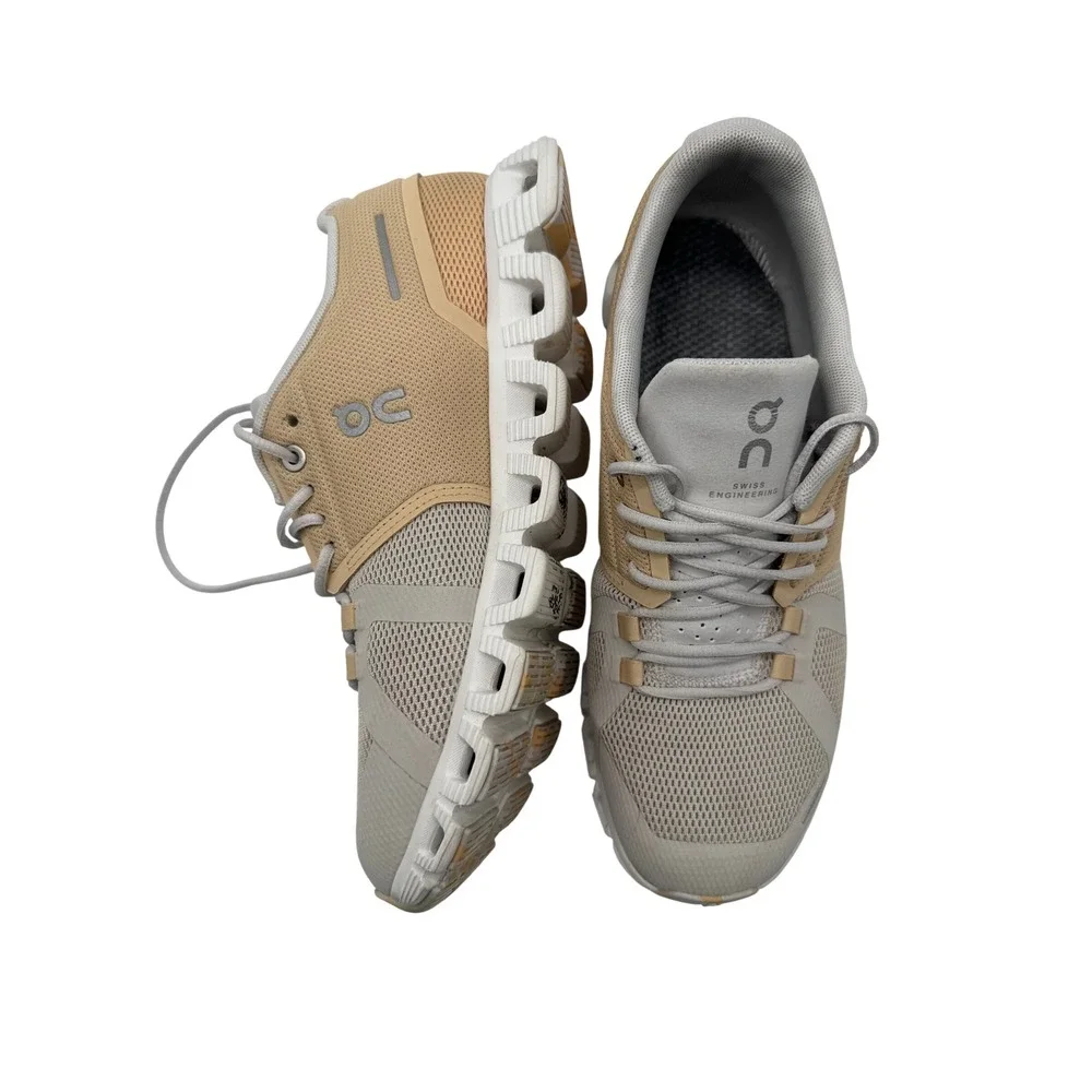 On Cloud 5 Running Shoes Womens 7.5 Tan Grey Excellent CloudTec Sneakers